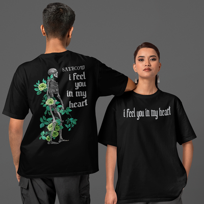 Camiseta Básica COm Estampa Esqueleto Flores- Preto