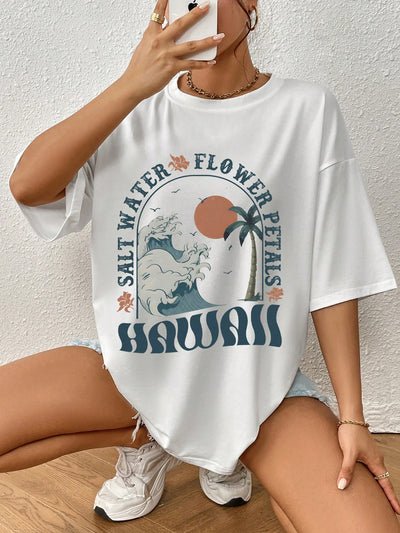 Camiseta Básica Feminina Flower Petals Hawaii Ocean