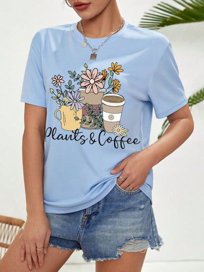 Camiseta Básica Feminina Plants And Coffee Fashion