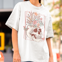 Camiseta Básica Halloween Skull Flower