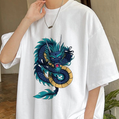 Camiseta Básica Unissex Dragon Print Japonêse