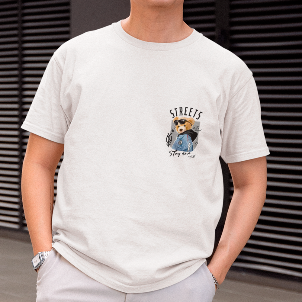 Camiseta Básica com estampa de urso streetwear Branca