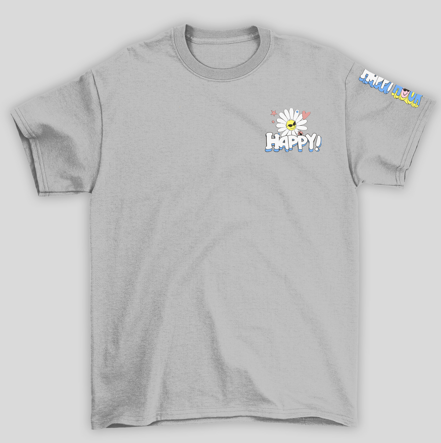 Camiseta Feminina Flor Happy Feliz Flower frente - cinza