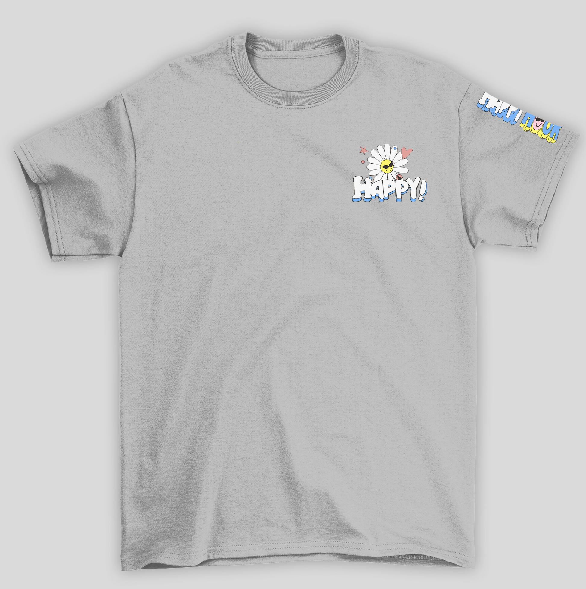 Camiseta Feminina Flor Happy Feliz Flower frente - cinza