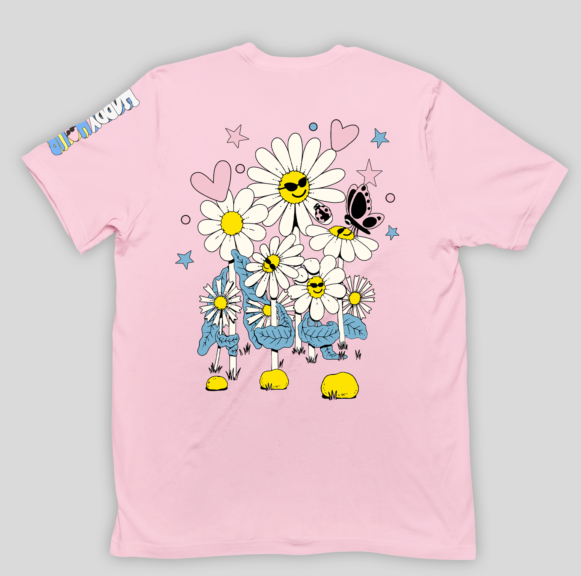 Camiseta Feminina Flor Happy Feliz Flower costas - rosa bebê