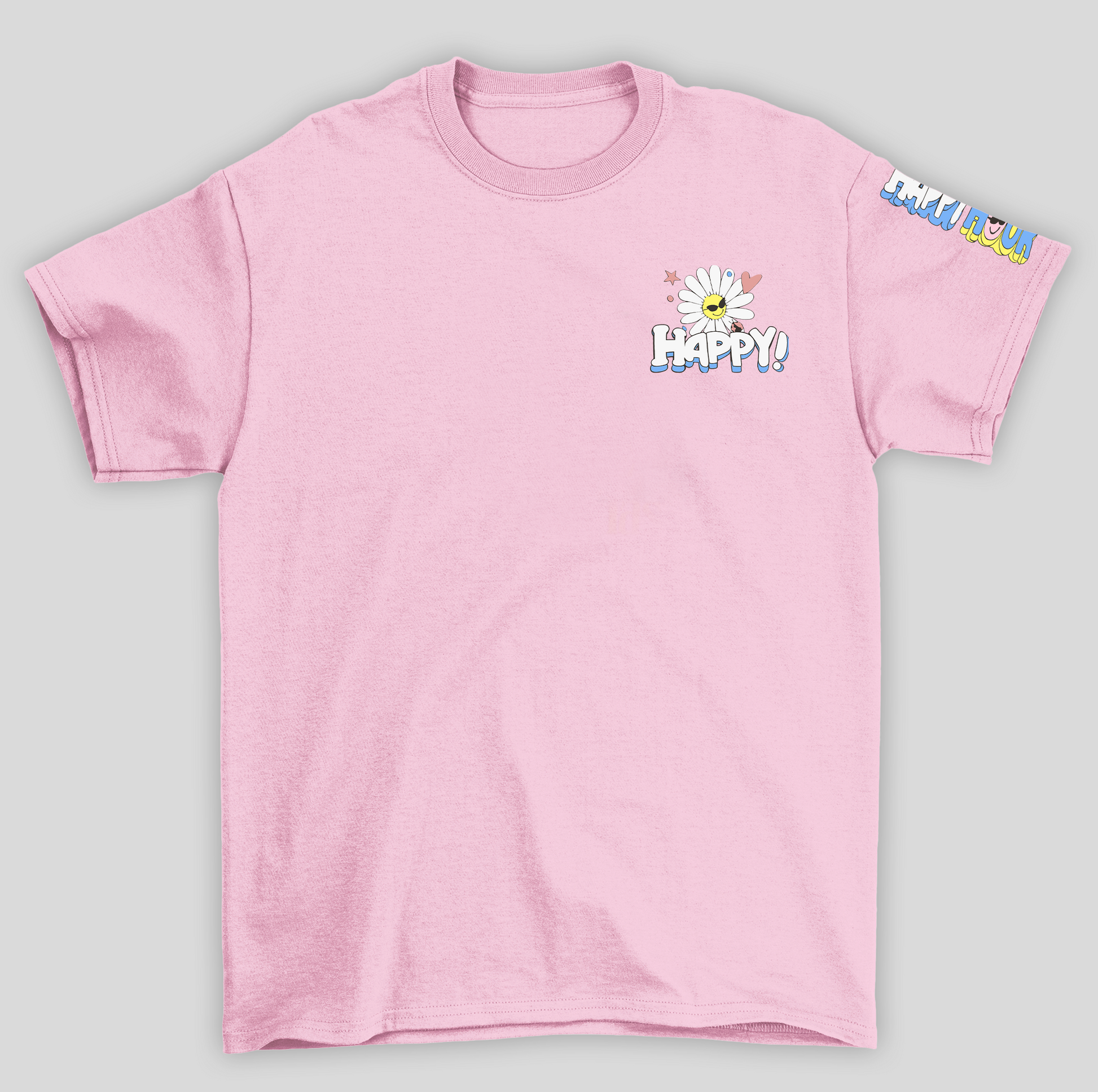 Camiseta Feminina Flor Happy Feliz Flower frente - rosa bebê