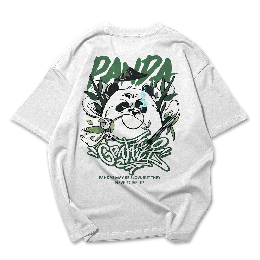 Camiseta Oversized Panda Never Give Up