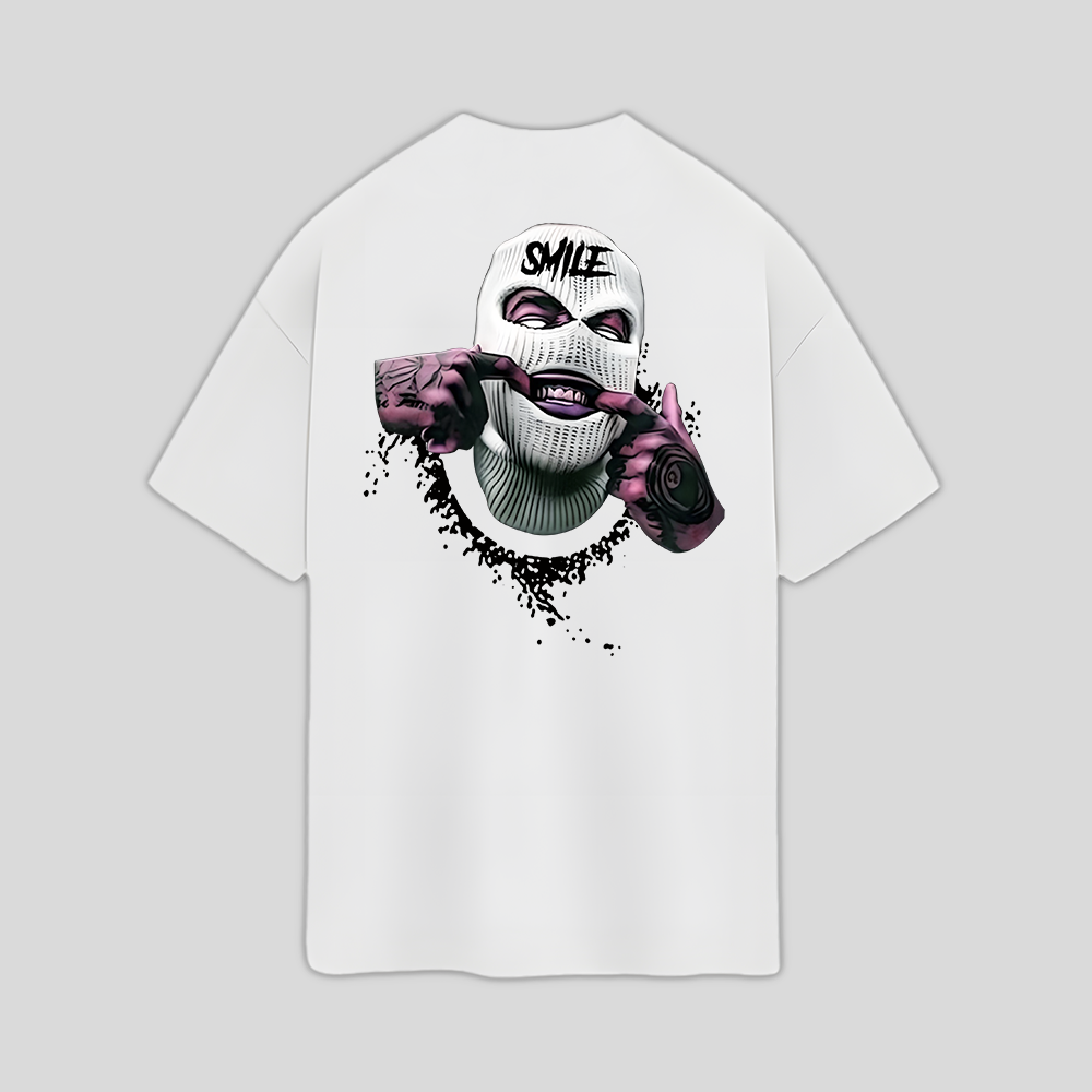 Camiseta Oversized Thug Life Mascara - branco