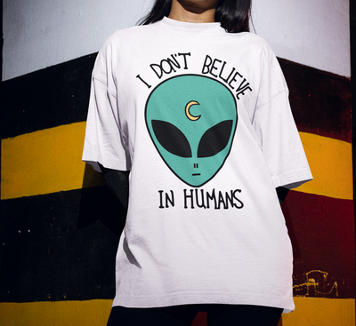 Camiseta Oversized Alien I Don't Believe- branco