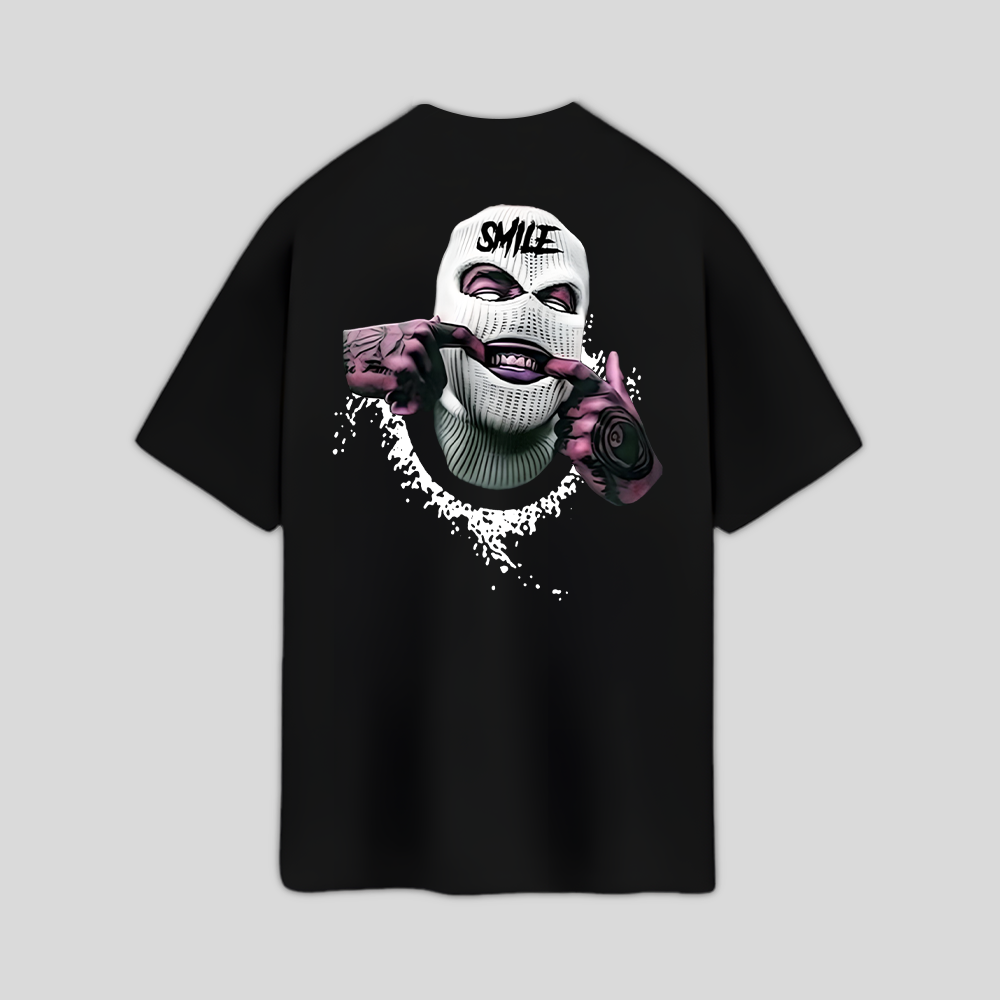 Camiseta Oversized Thug Life Mascara - preto