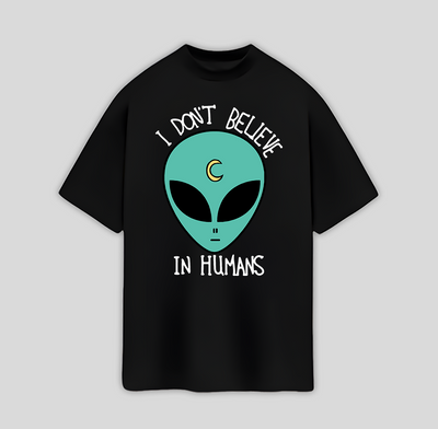 Camiseta Oversized Alien I Don't Believe- preto