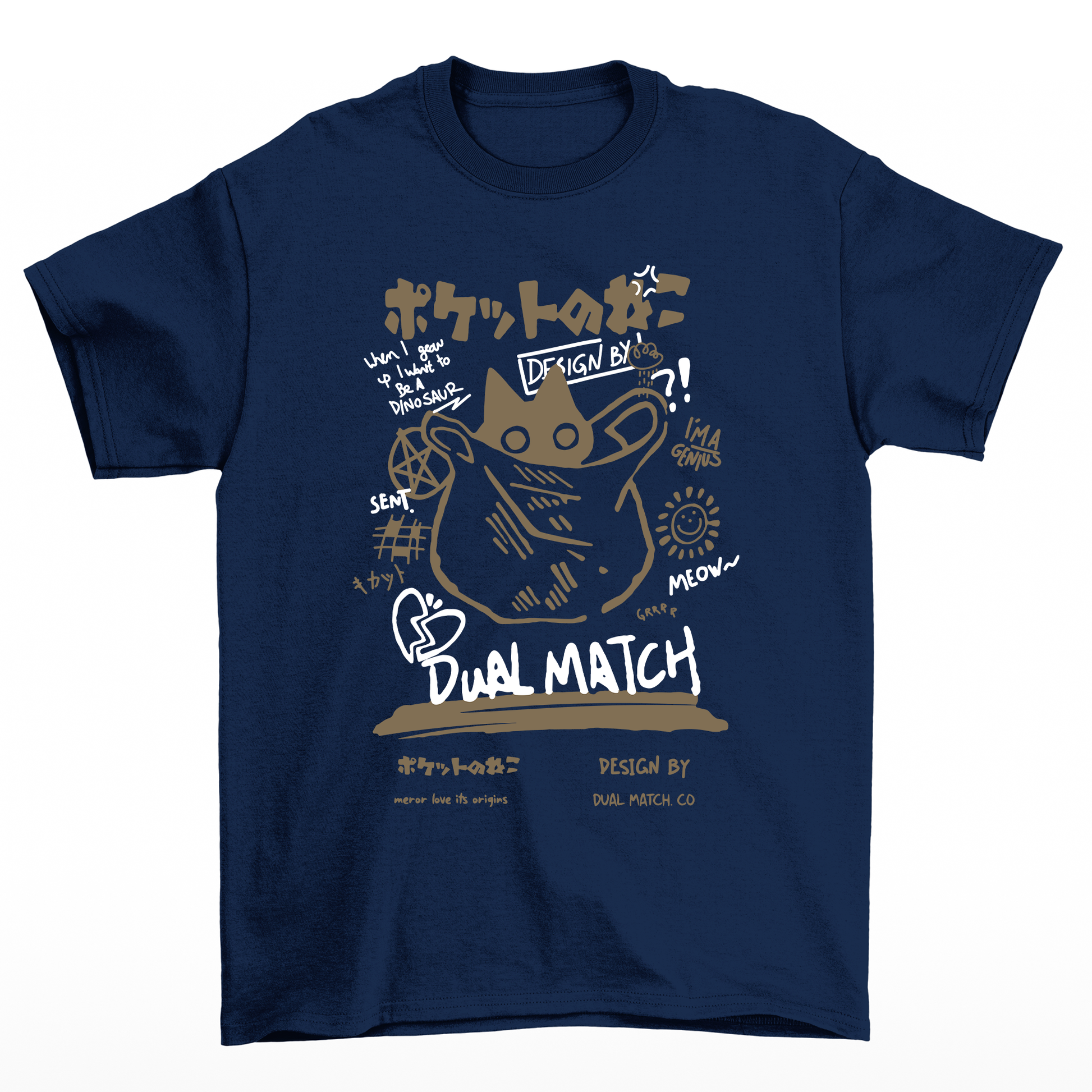 Camiseta Básica Com Estampa Gato Preto Na Sacola- Azul-marinho