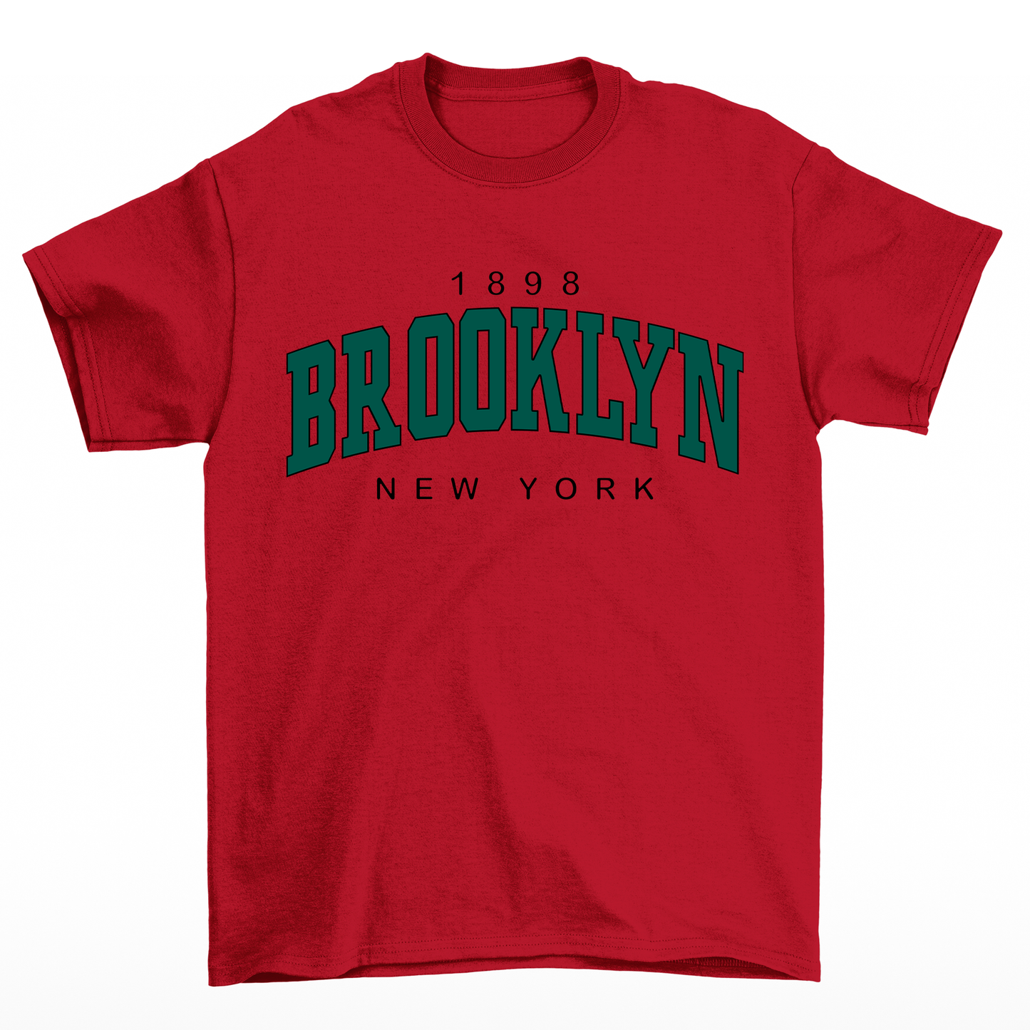 Camiseta feminina vermelho com estampa brooklyn 1898