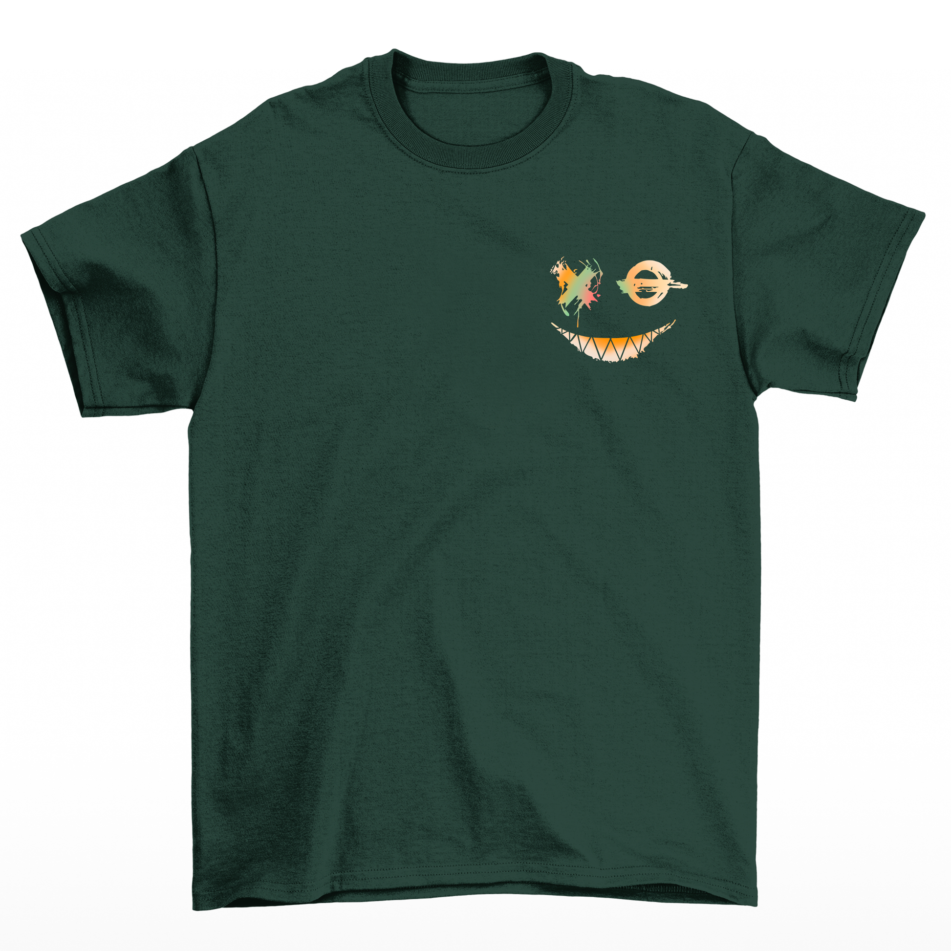 Camiseta Básica frente verde musgo Unissex Com Estampa Sorriso Macabro