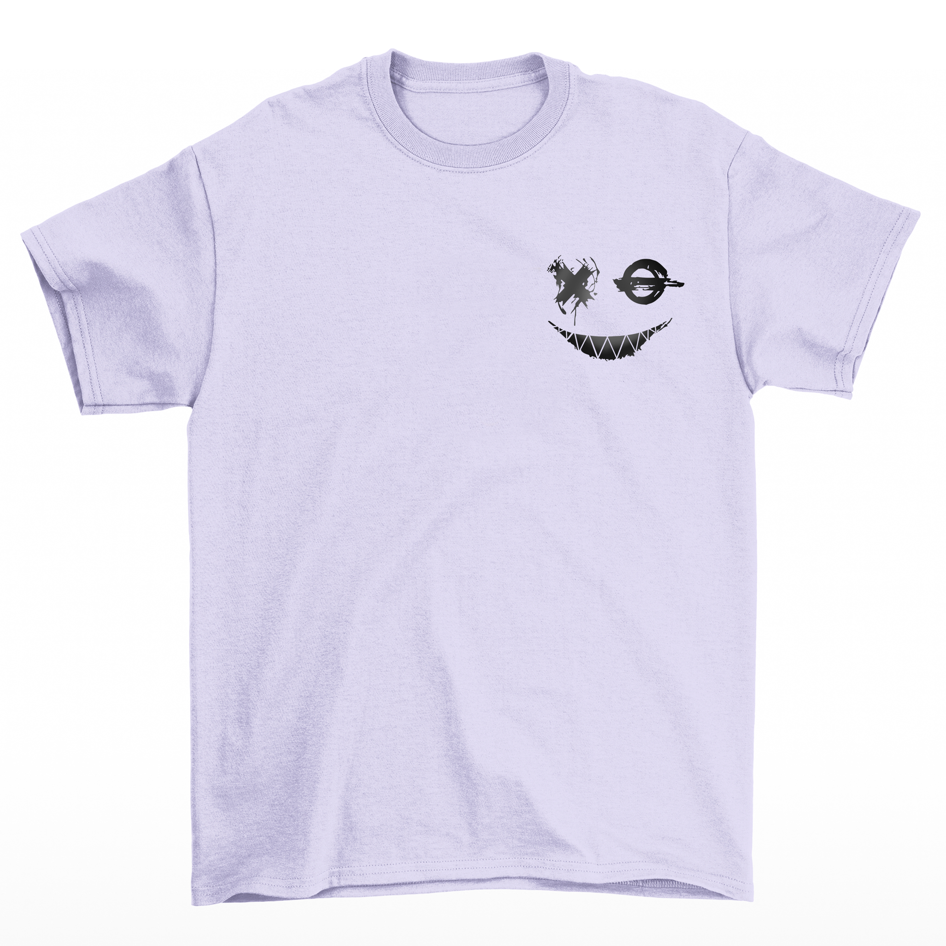 Camiseta Básica lilás Unissex frente Com Estampa Sorriso Macabro