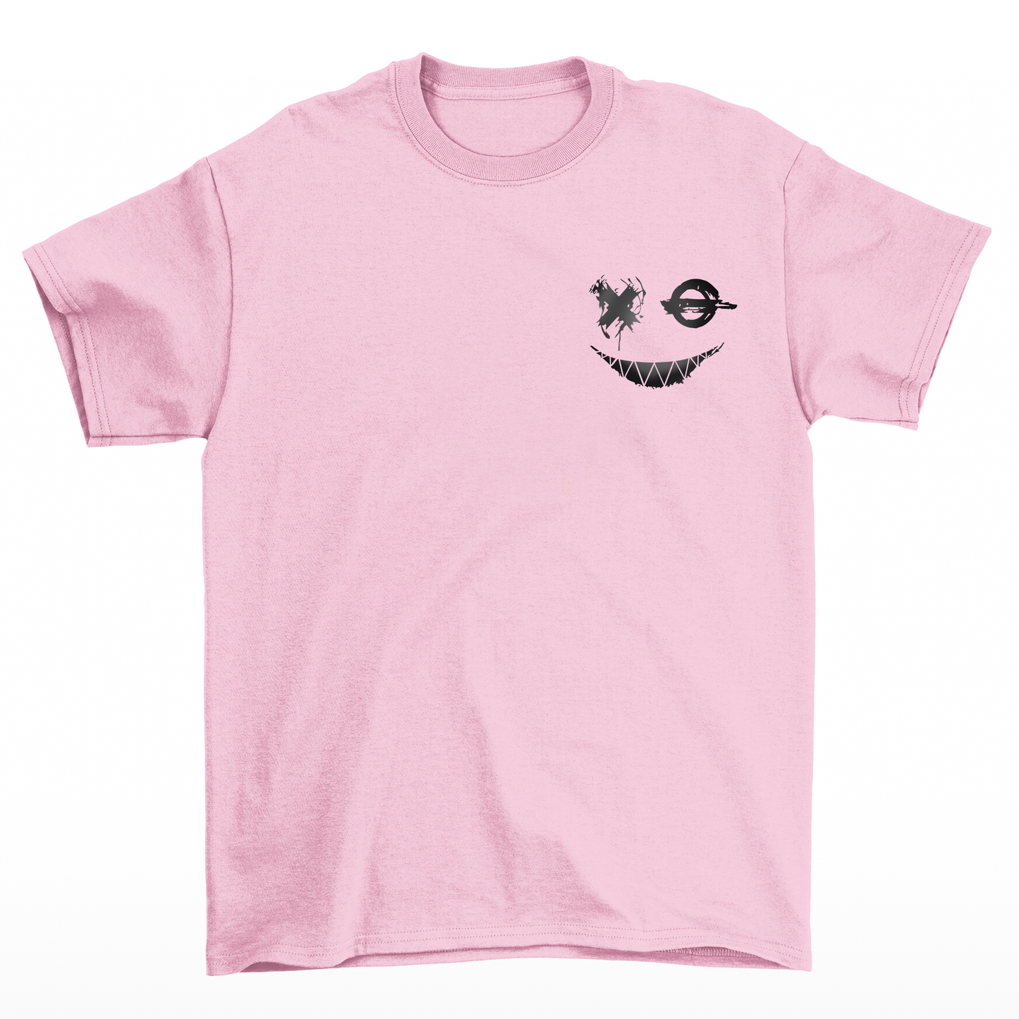 Camiseta Básica rosa Unissex frente Com Estampa Sorriso Macabro