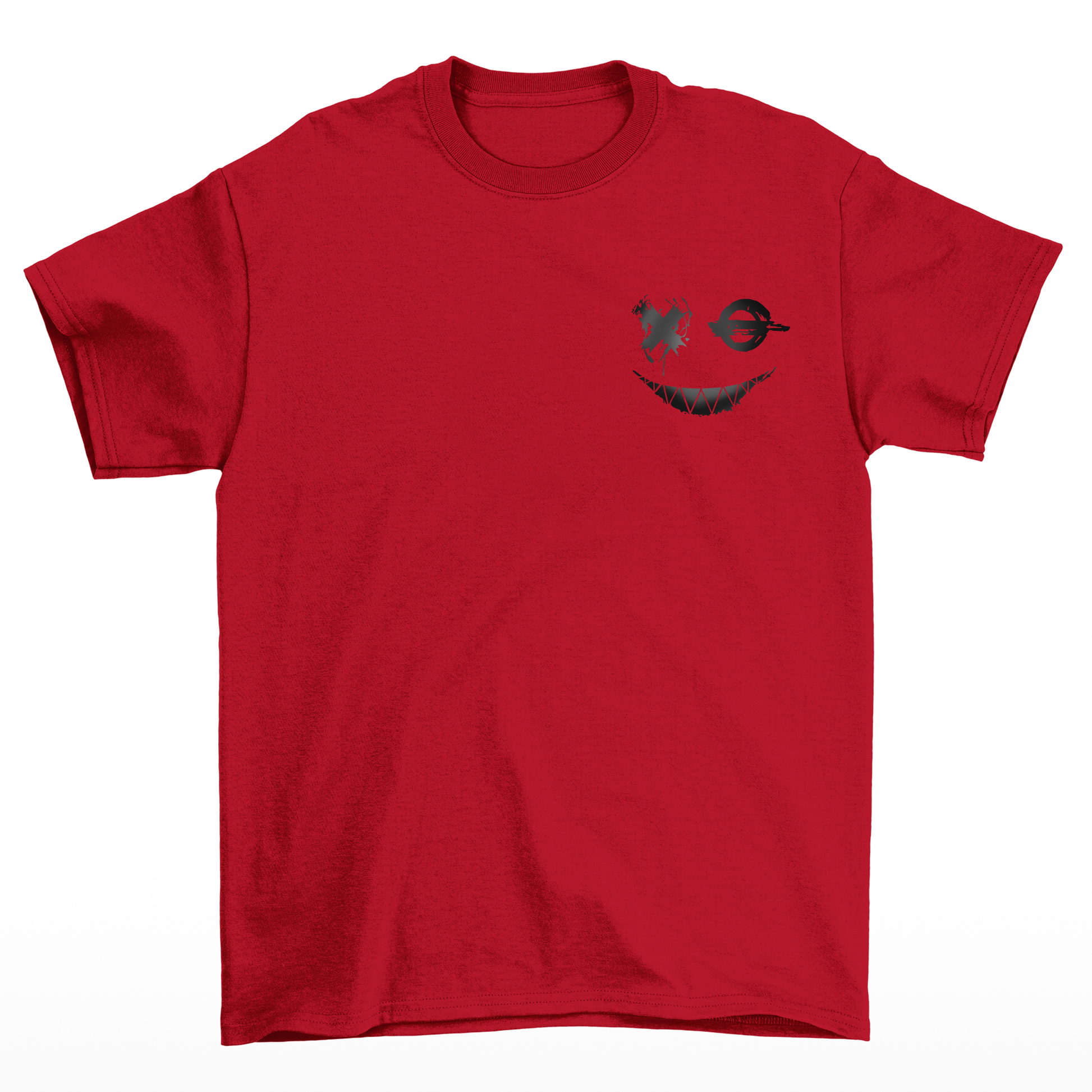 Camiseta Básica vermelho Unissex frente com Estampa Sorriso Macabro