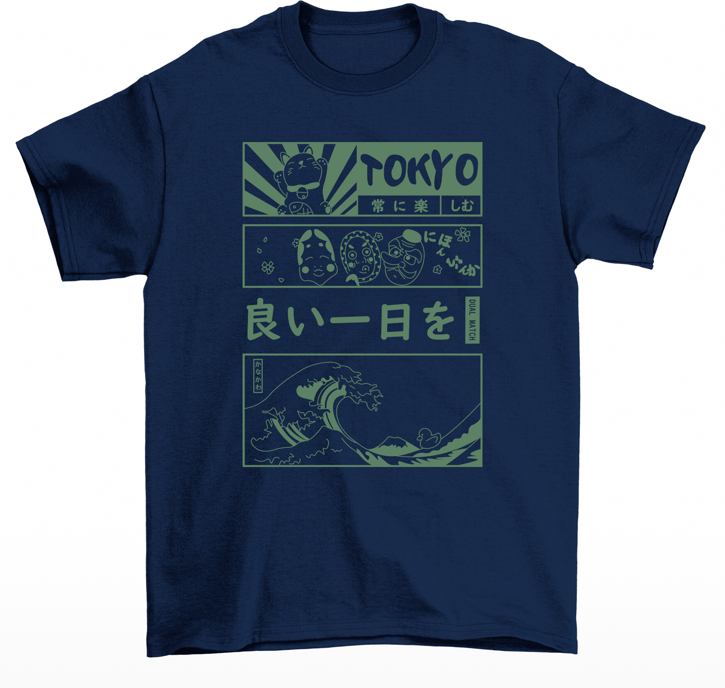 Camiseta Básica Unissex Tokyo Cat Wave - azul-marinho