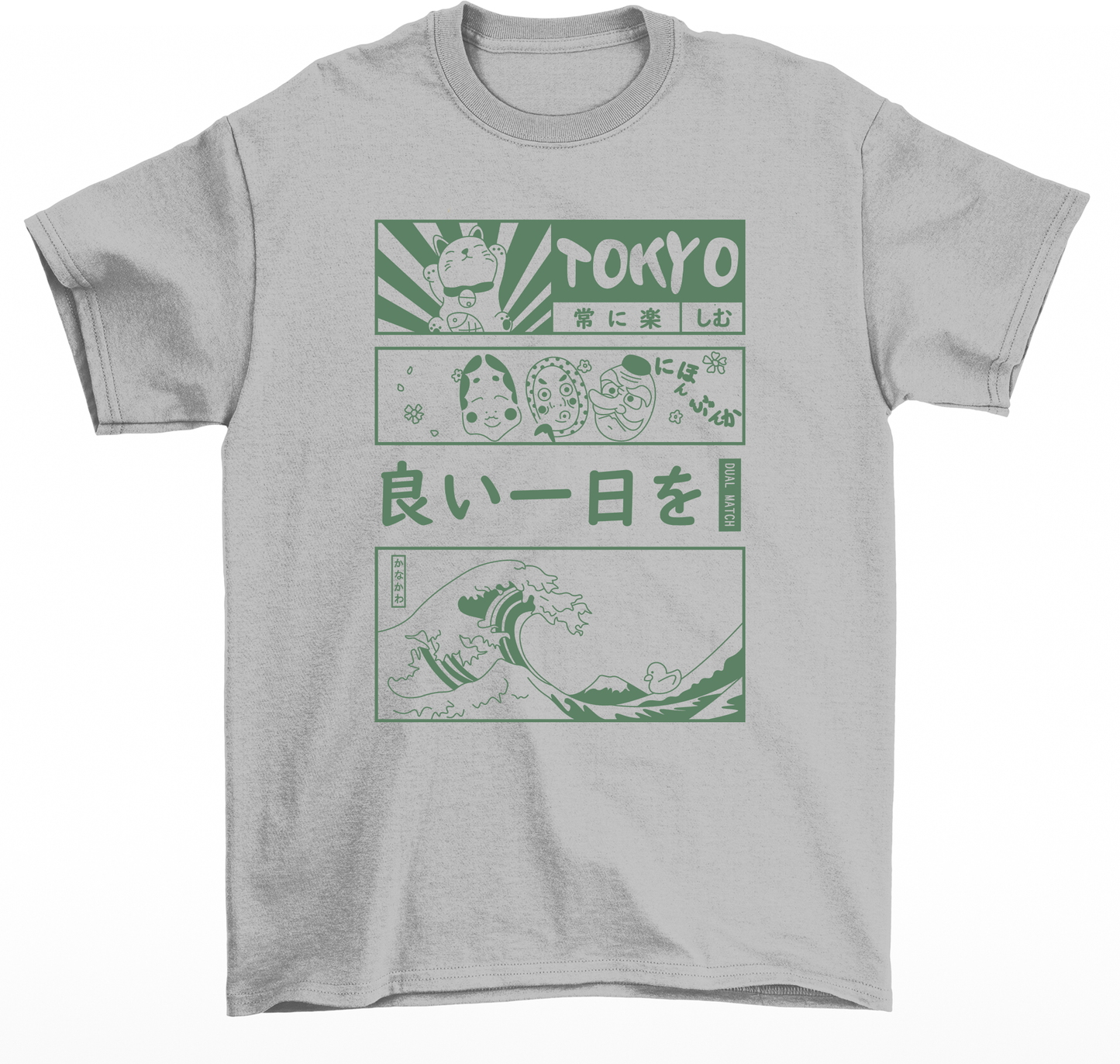 Camiseta Básica Unissex Tokyo Cat Wave - Cinza