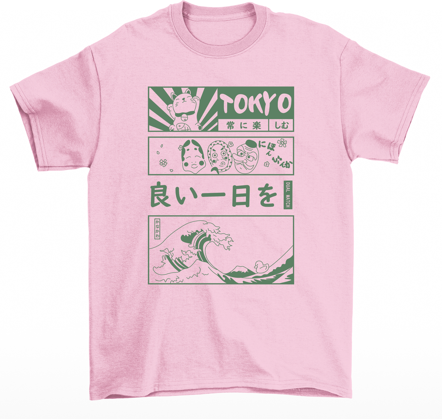 Camiseta Básica Unissex Tokyo Cat Wave - rosa bebe