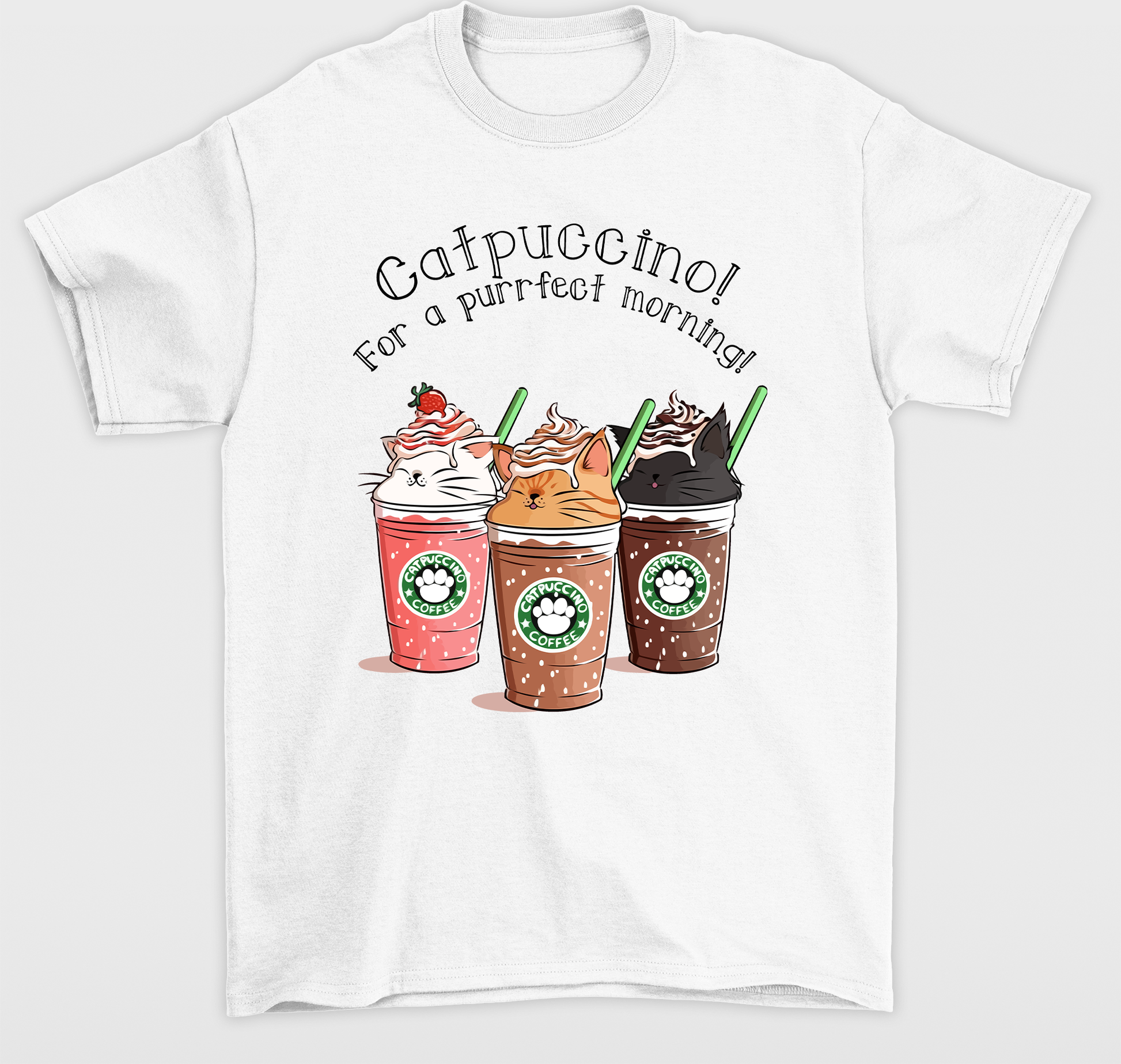 Camiseta feminina de estampa Copo de café com gatos- Branco