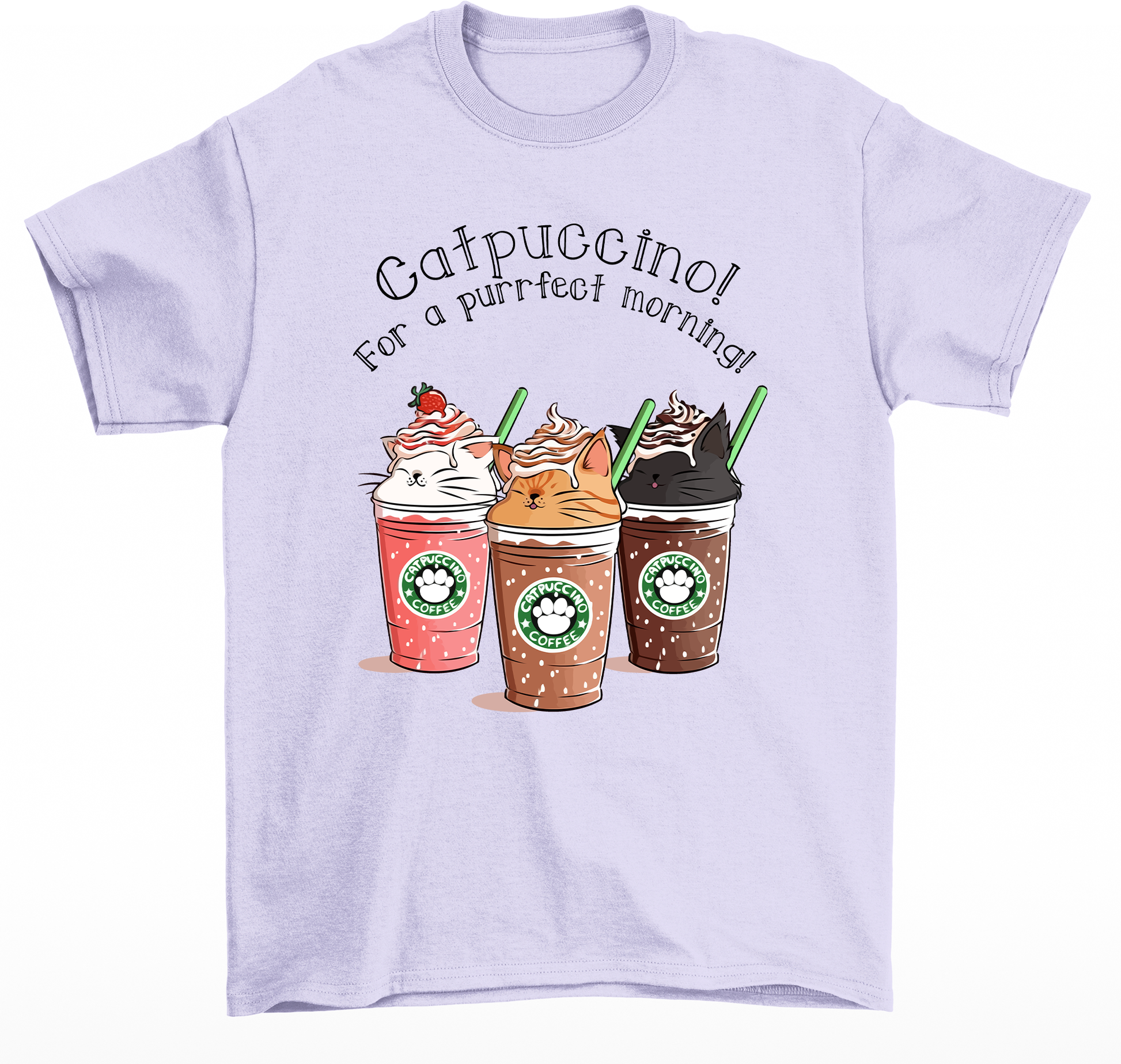 Camiseta feminina de estampa Copo de café com gatos- Lilás