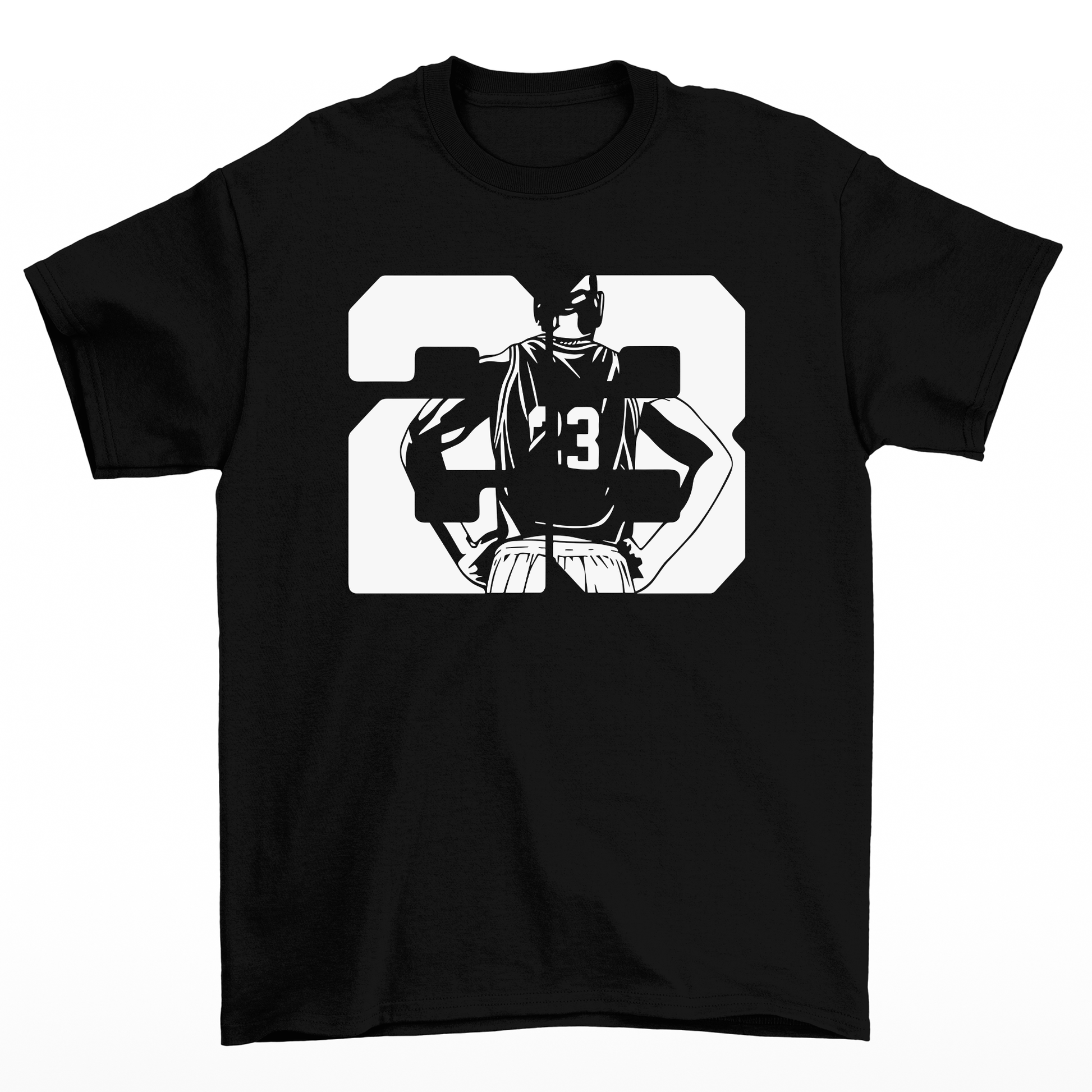 camiseta básica preto estampa de baskete numero 23