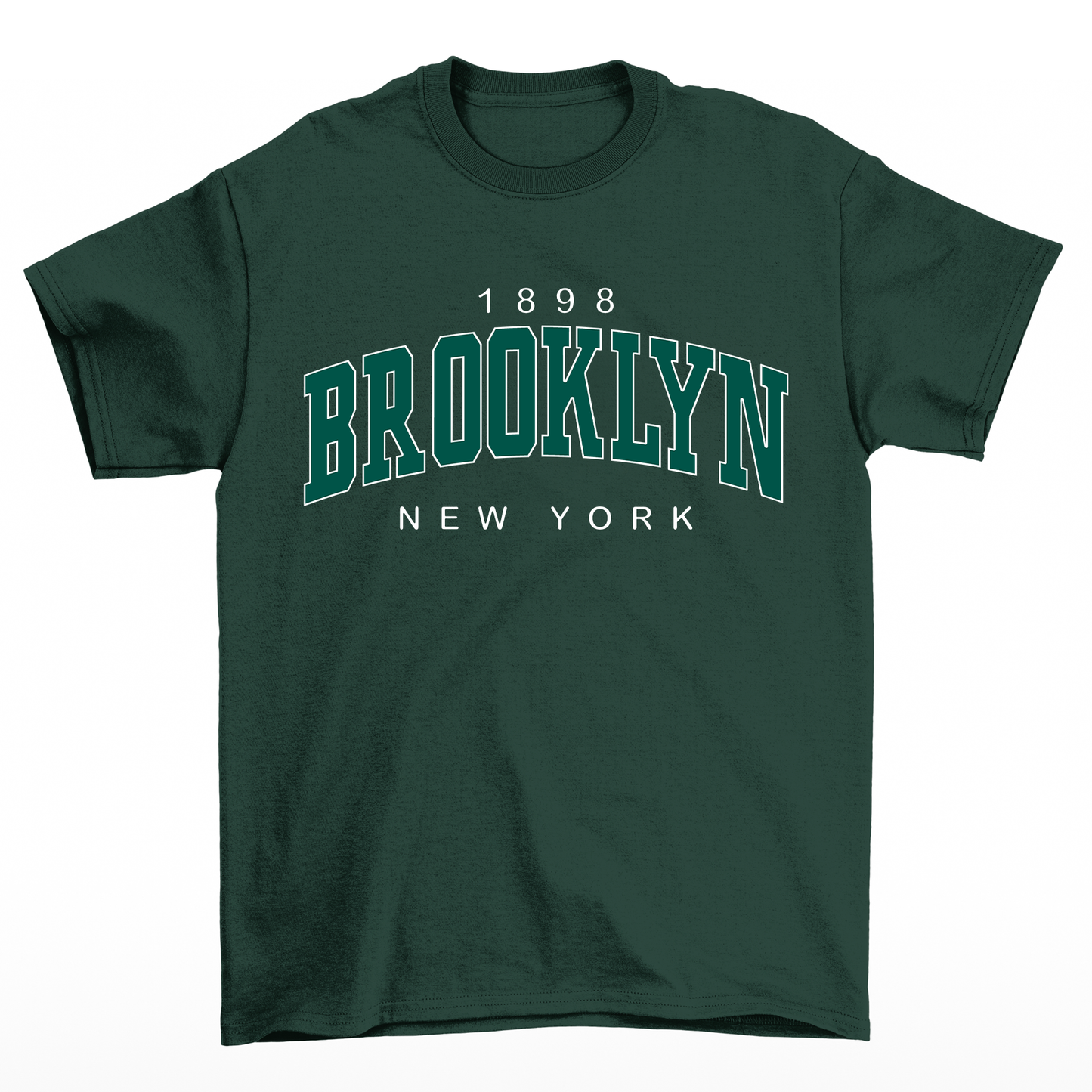 Camiseta feminina verde com estampa brooklyn 1898