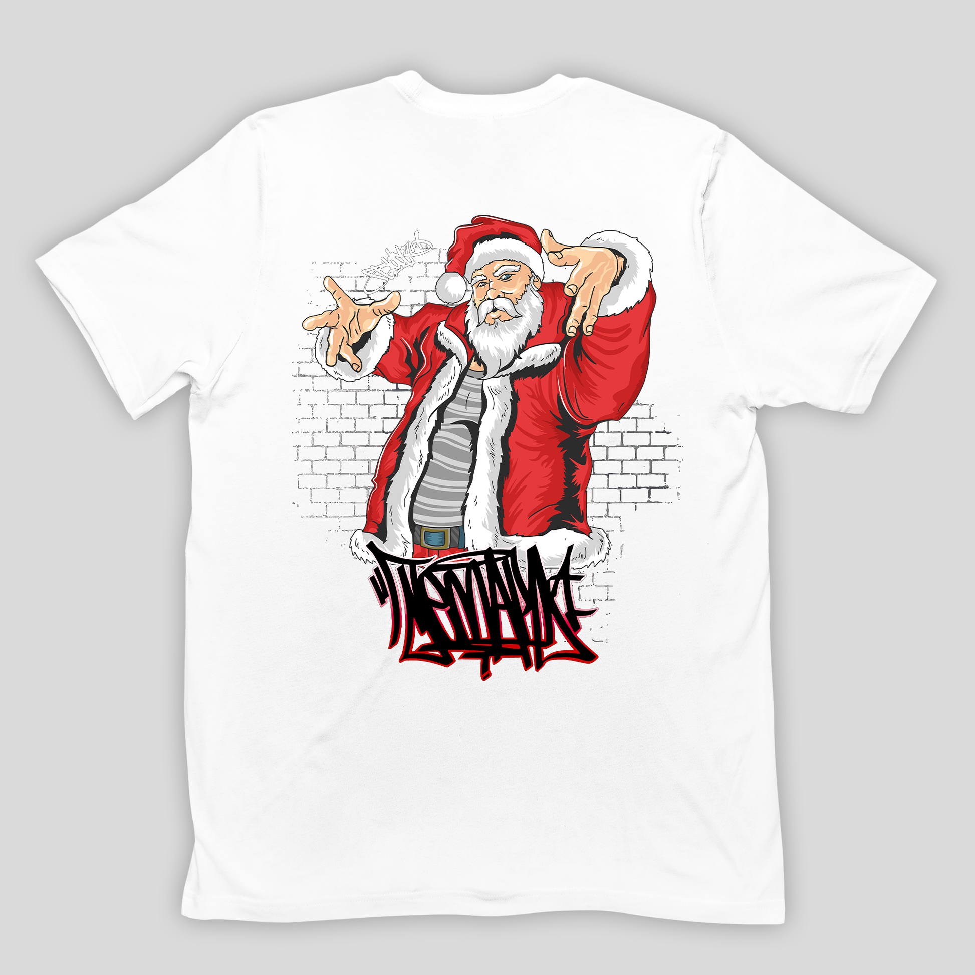 camiseta básica Branca com estampa de papai noel natal 