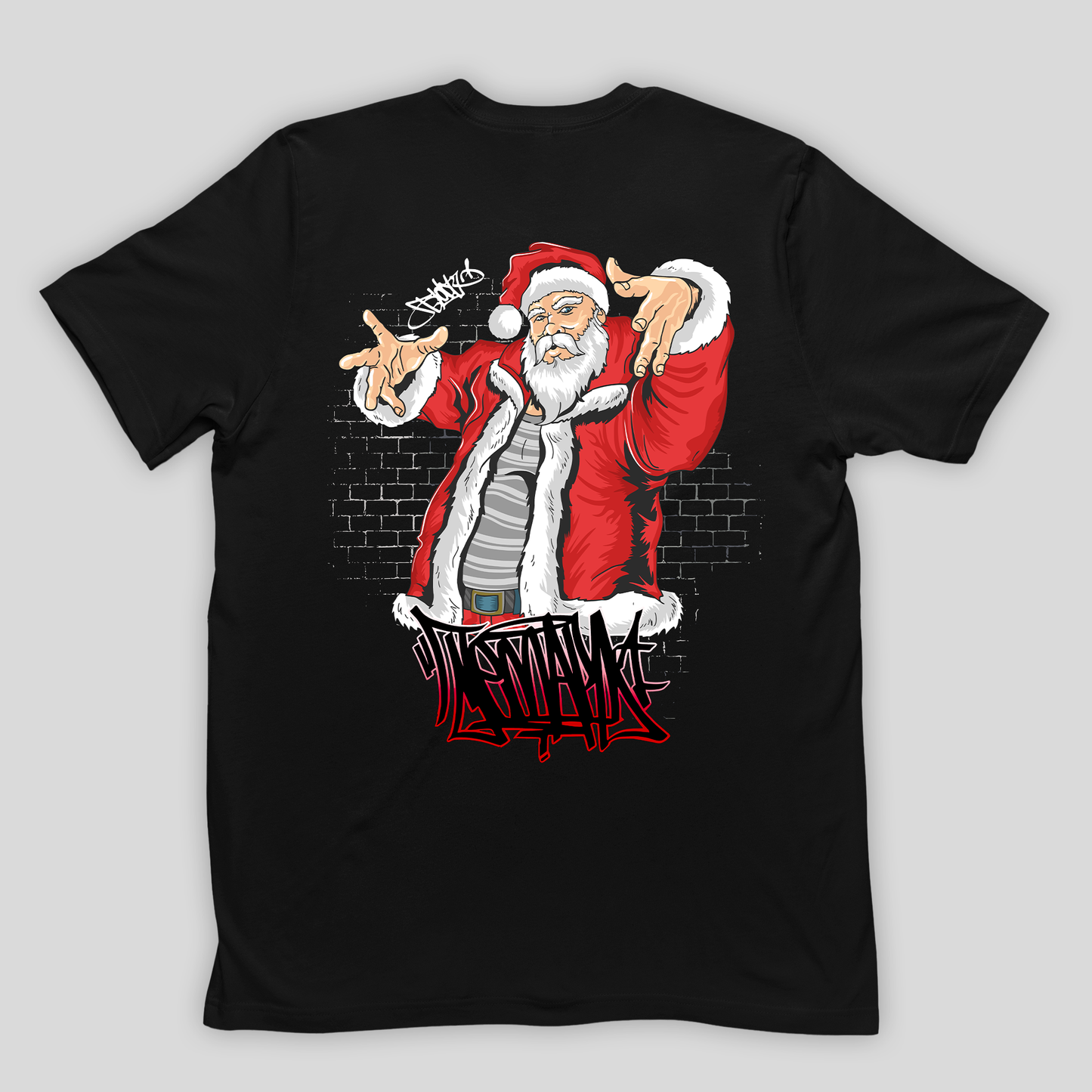 camiseta básica Preta com estampa de papai noel natal