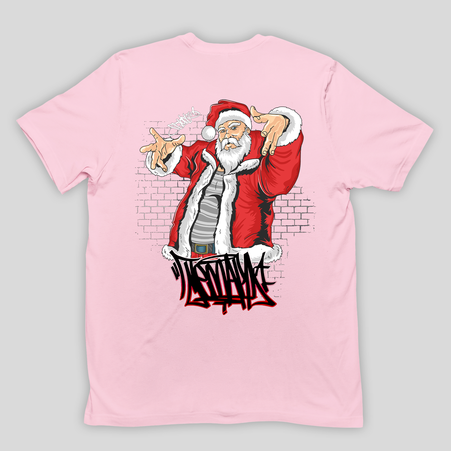 camiseta básica Rosa Bebê com estampa de papai noel natal