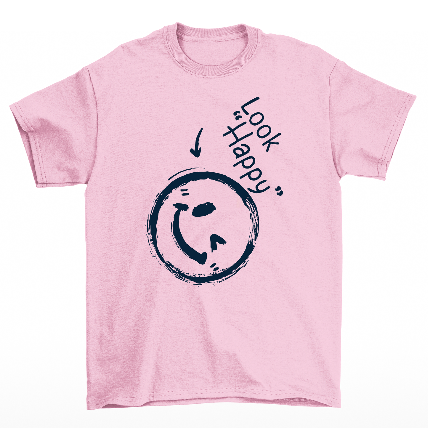 Camiseta Básica rosa bebê Unissex Com Estampa Rosto Feliz