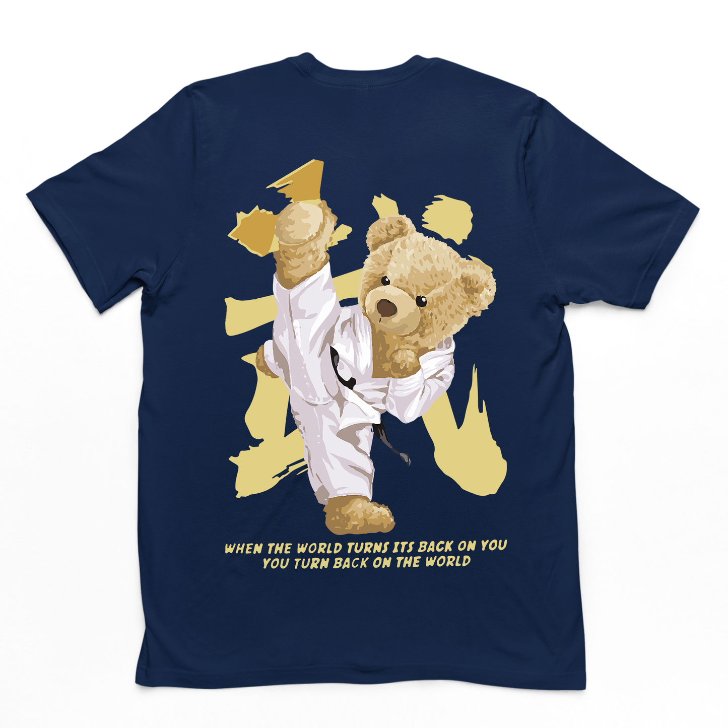 camiseta básica Azul Marinho com estampa ursinho kung fu