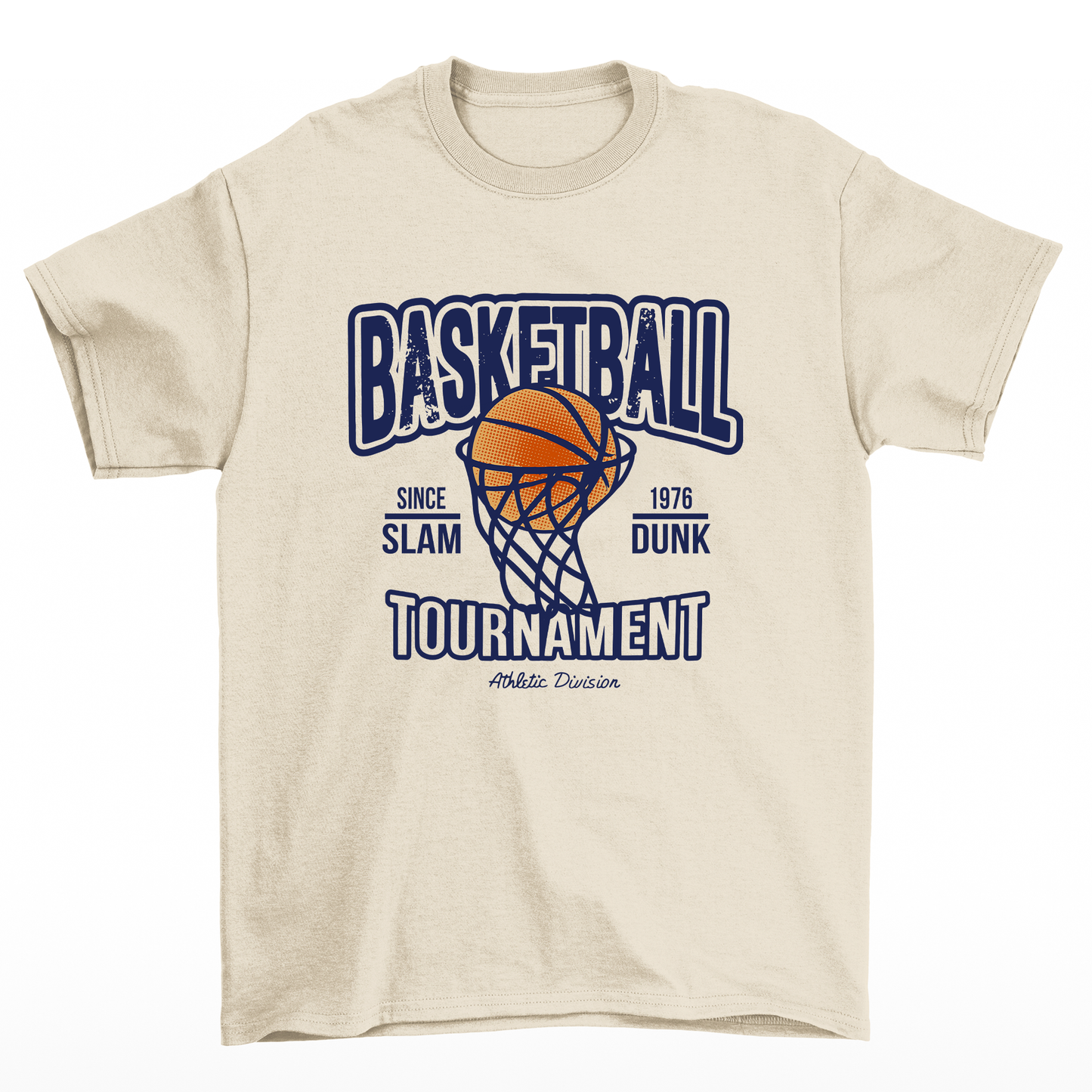 camiseta básica pérola com estampa de cesta de basquete 