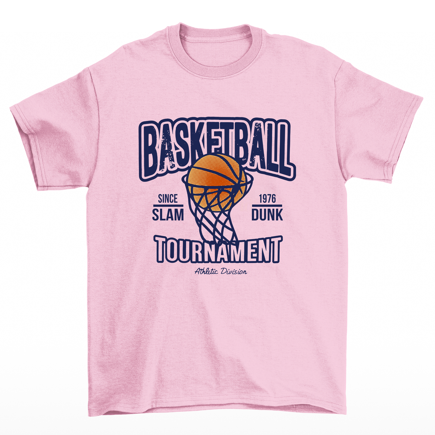 camiseta básica rosa bebê com estampa de cesta de basquete 