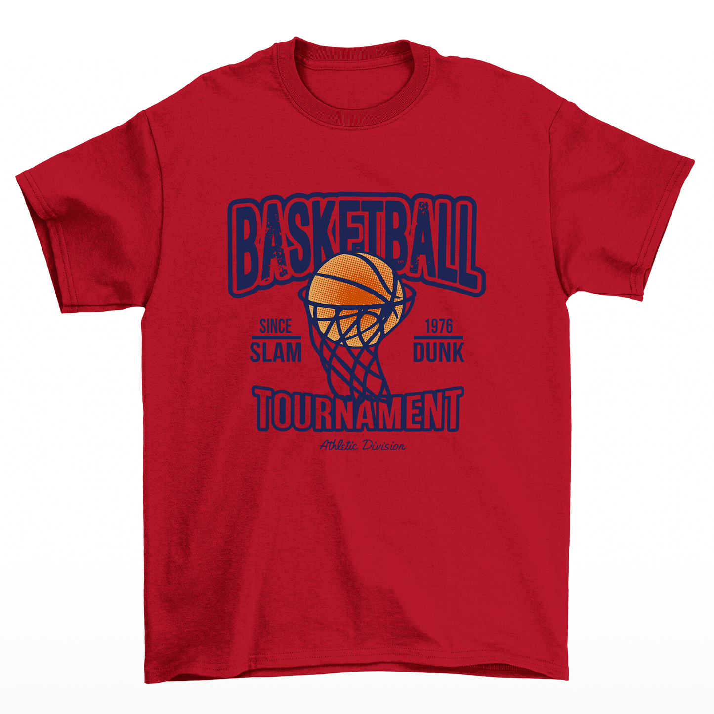 camiseta básica vermelho com estampa de cesta de basquete 