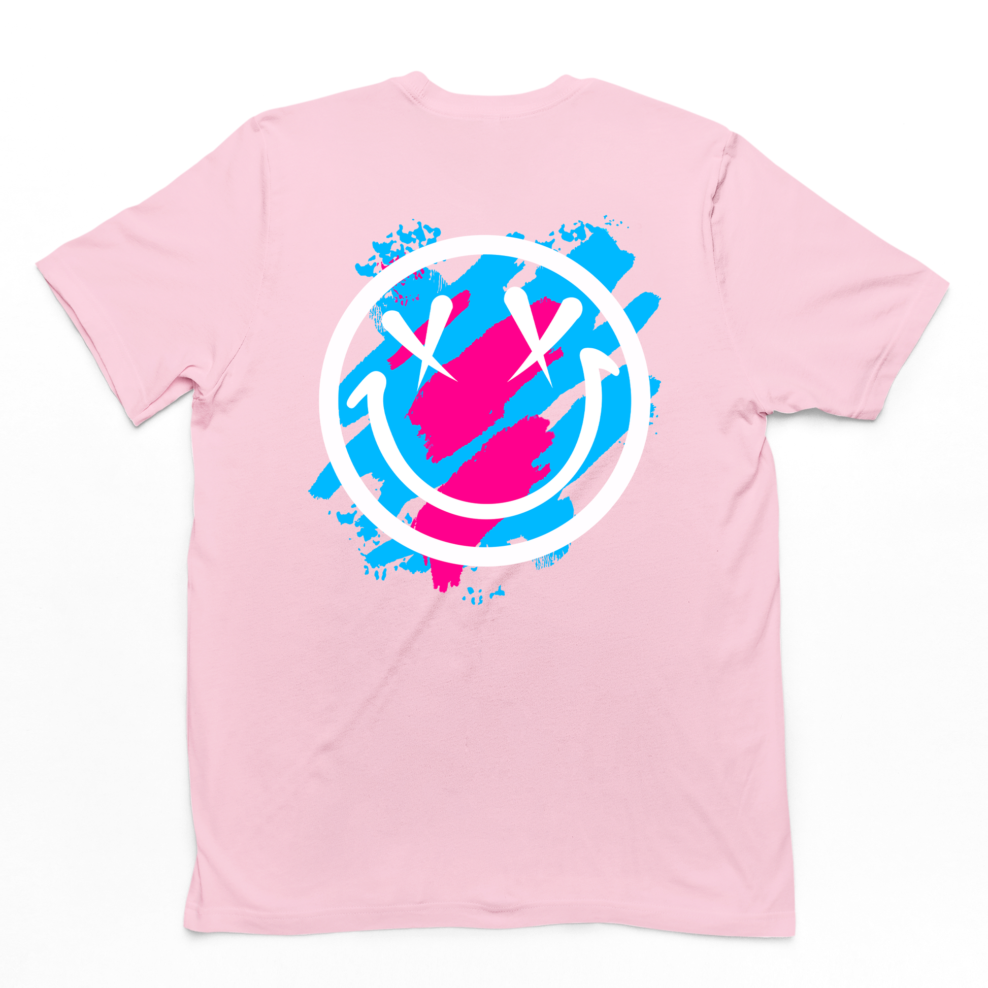 Camiseta Básica na cor rosa Com Estampa Rosto Feliz 