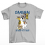 Camiseta Básica Com Estampa Gato Samurai- cinza