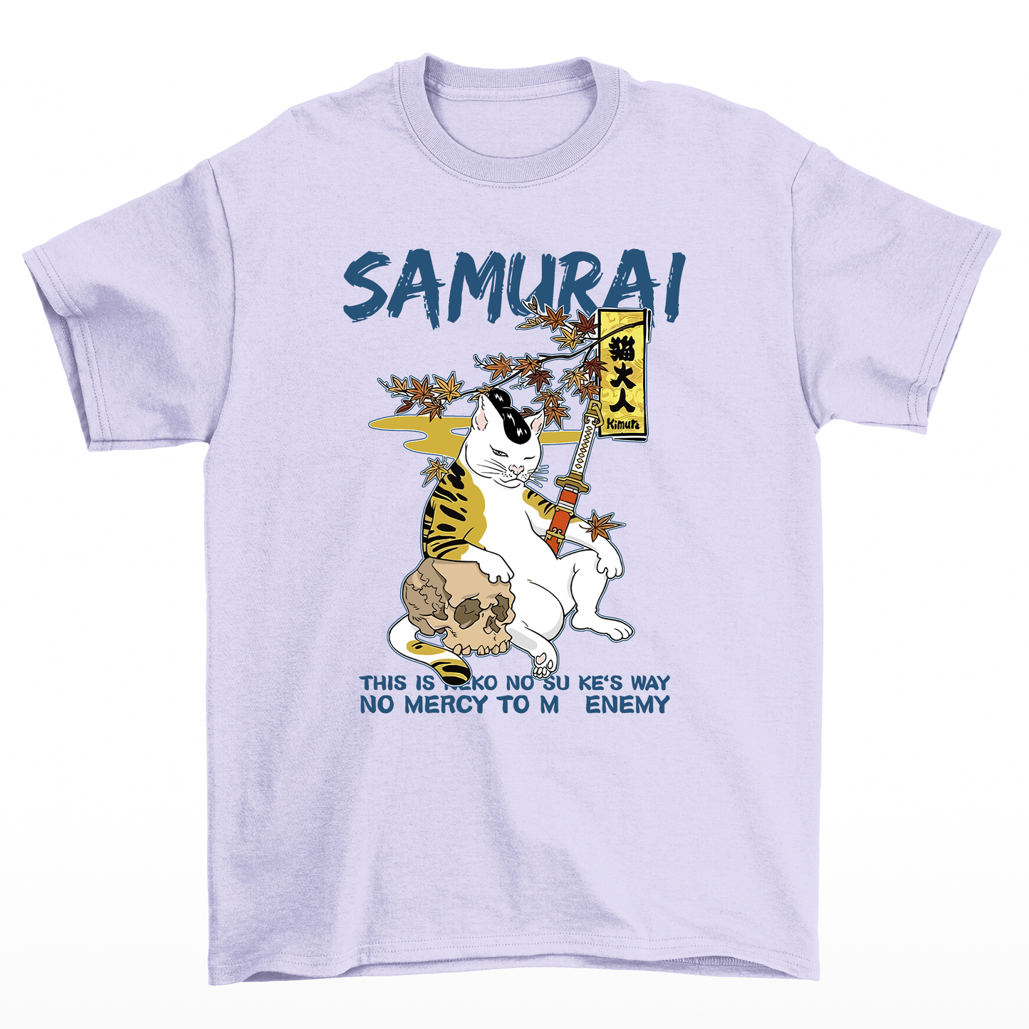 Camiseta Básica Com Estampa Gato Samurai- Lilás