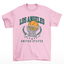 camiseta básica rosa bebê com estampa de bola na cesta basquete los angeles 