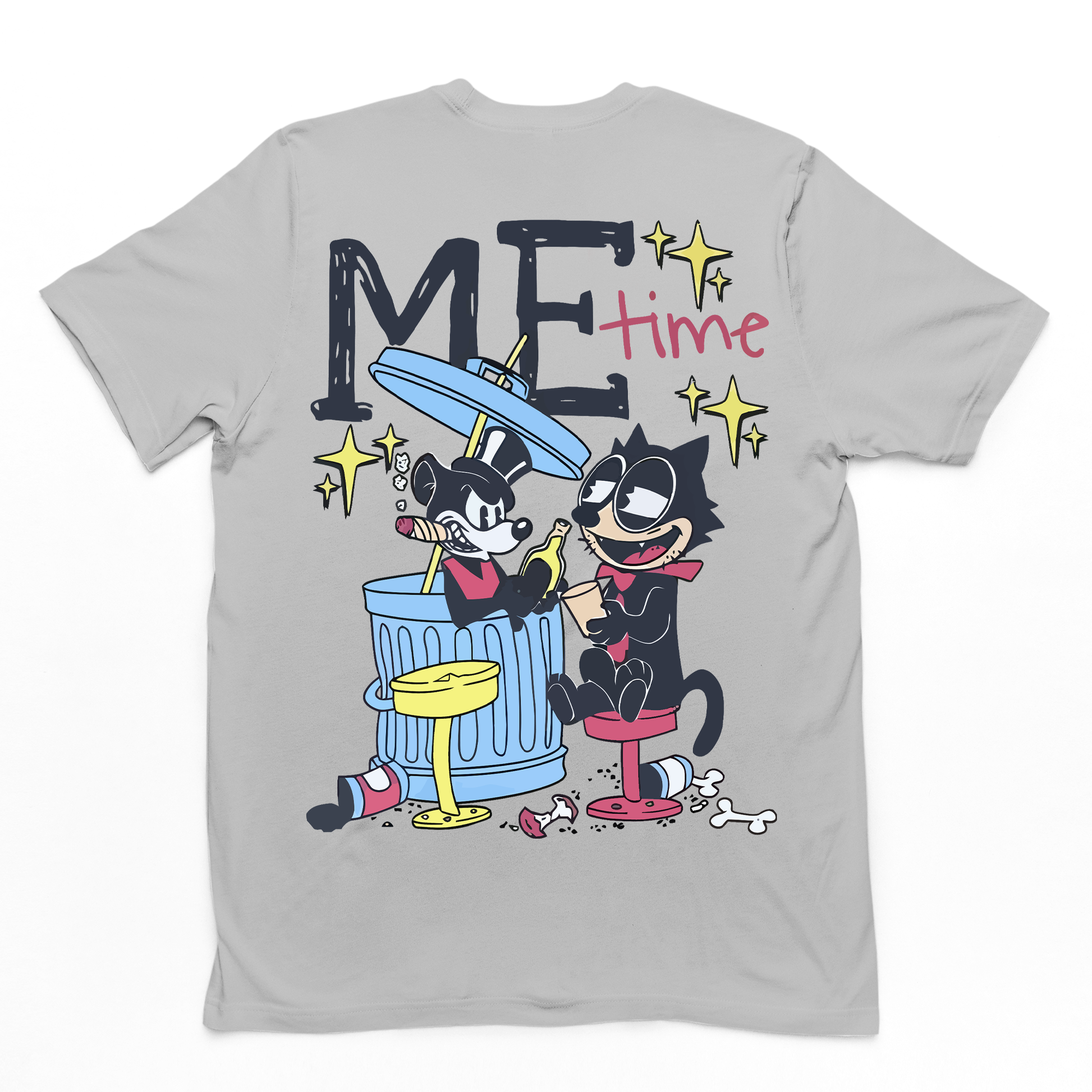 camiseta básica gato e ratos bebendo no lixo- Cinza