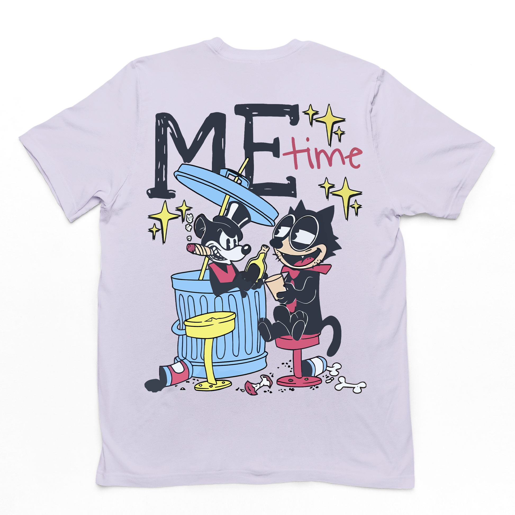 camiseta básica gatos bebendo no lixo- Lilás