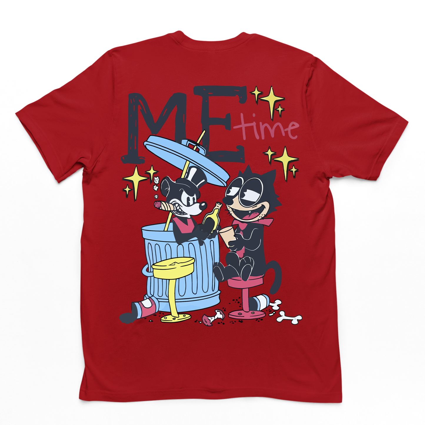 camiseta básica gato e rato bebendo no lixo- Vermelho