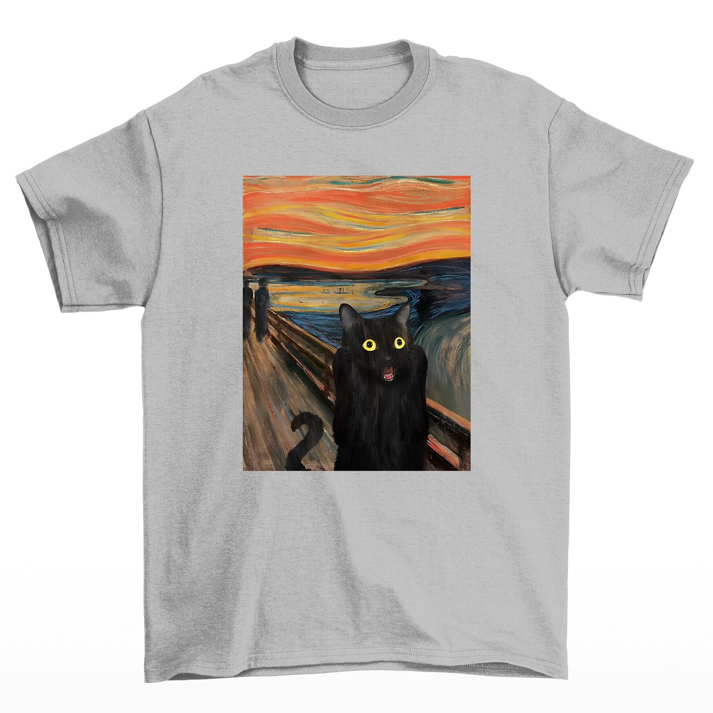 Camiseta Básica Com Estampa Gatinho assustado Pintura- CINZA