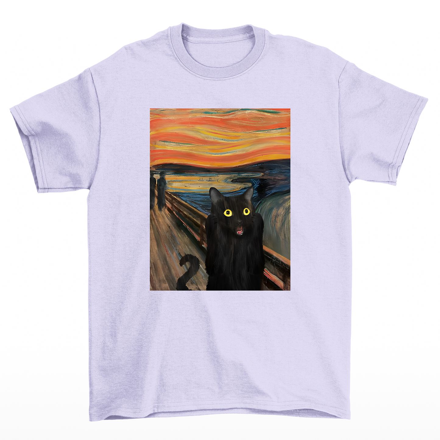 Camiseta Básica Com Estampa Gatinho assustado Pintura- LILÁS