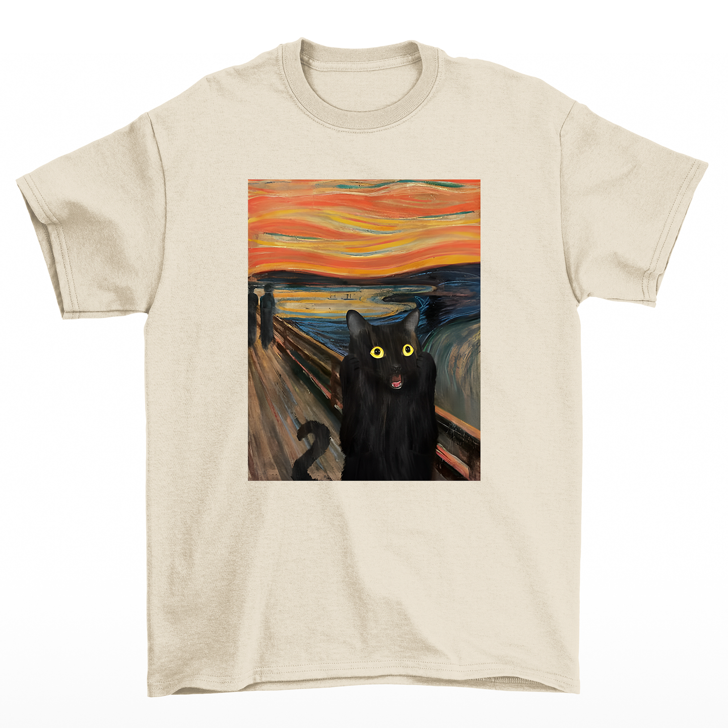 Camiseta Básica Com Estampa Gatinho assustado Pintura- PÉROLA