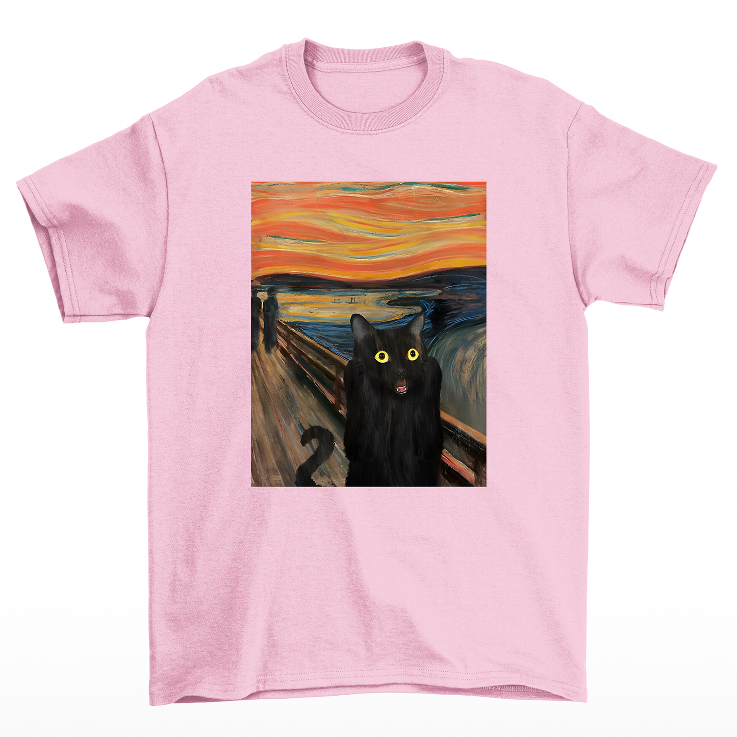 Camiseta Básica Com Estampa Gatinho assustado Pintura- ROSA BEBE