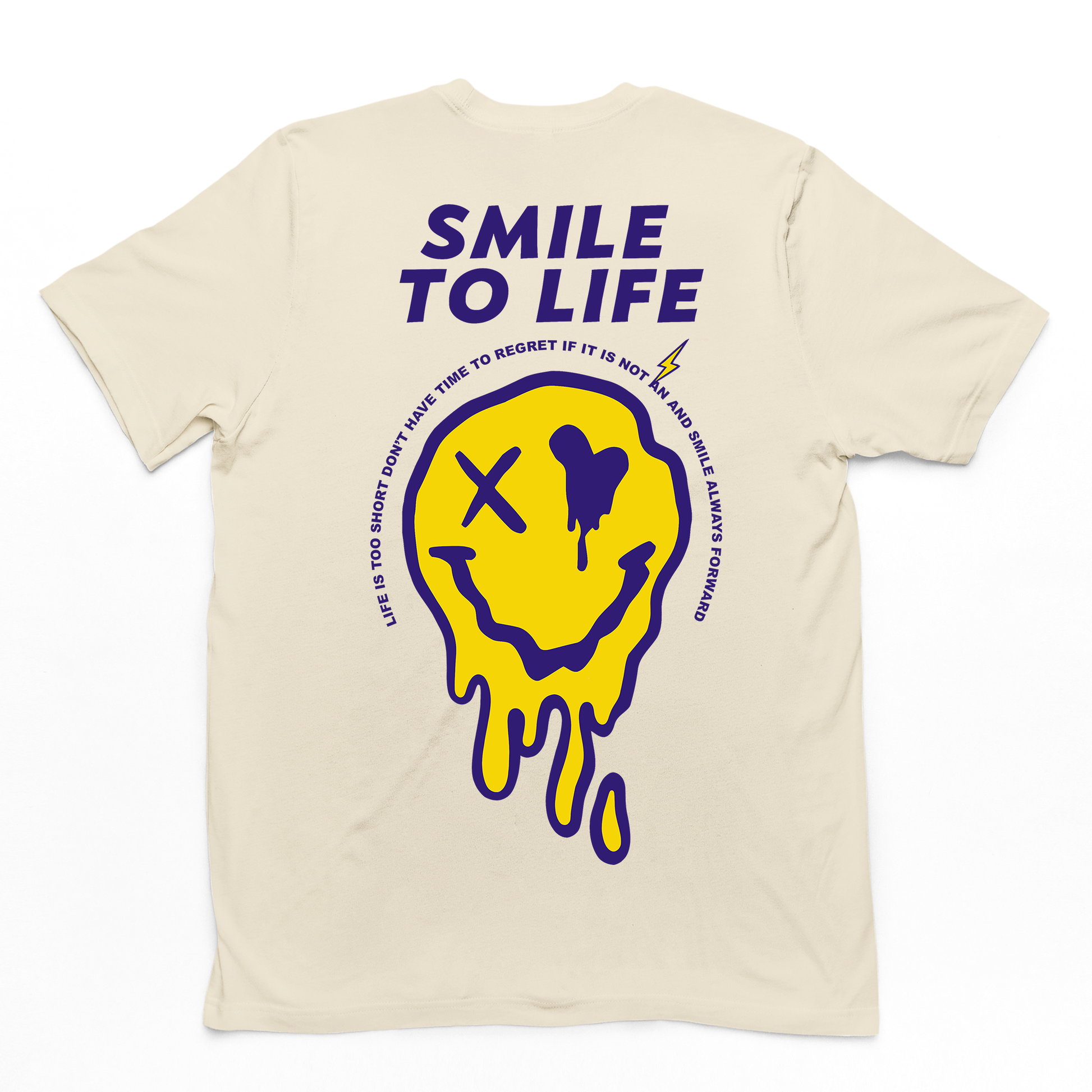 Camiseta masculina pérola frente com estampa rosto derretido smile