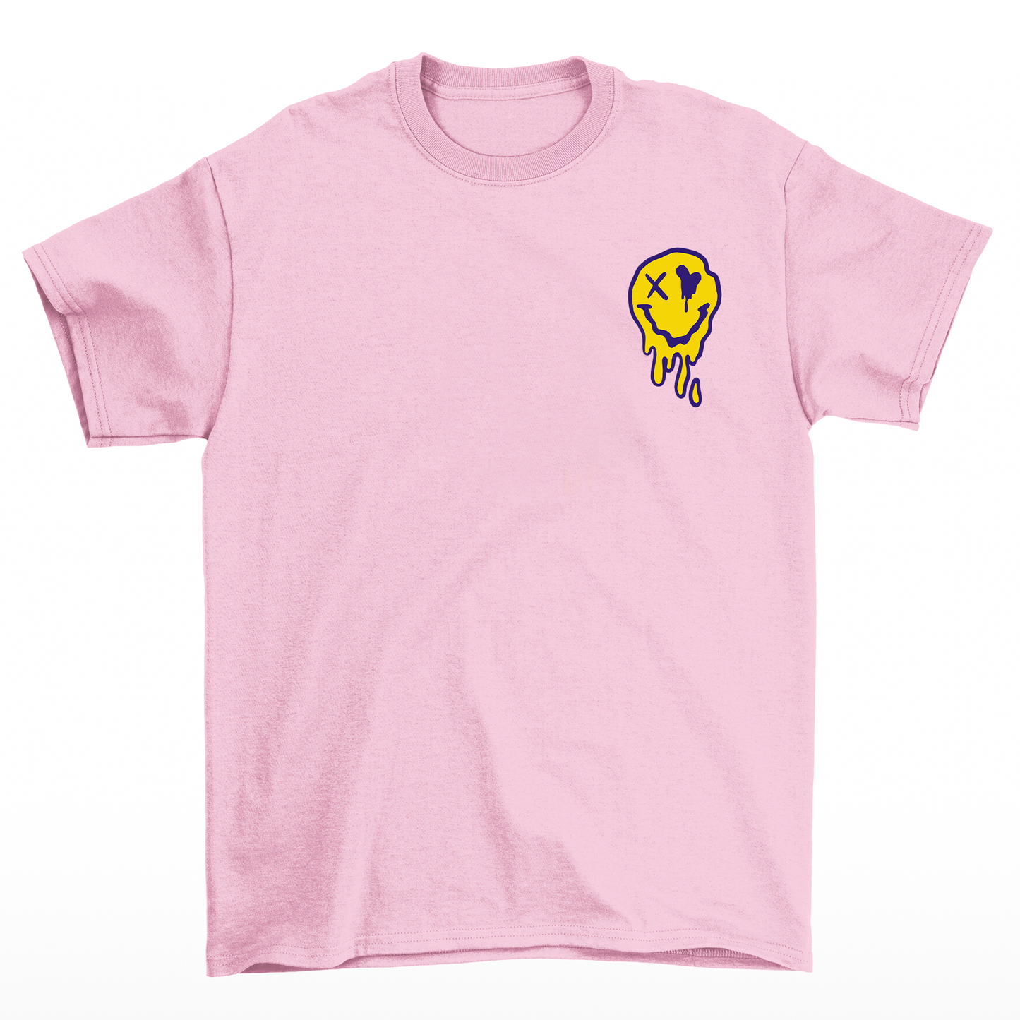 Camiseta masculina rosa frente com estampa rosto derretido smile