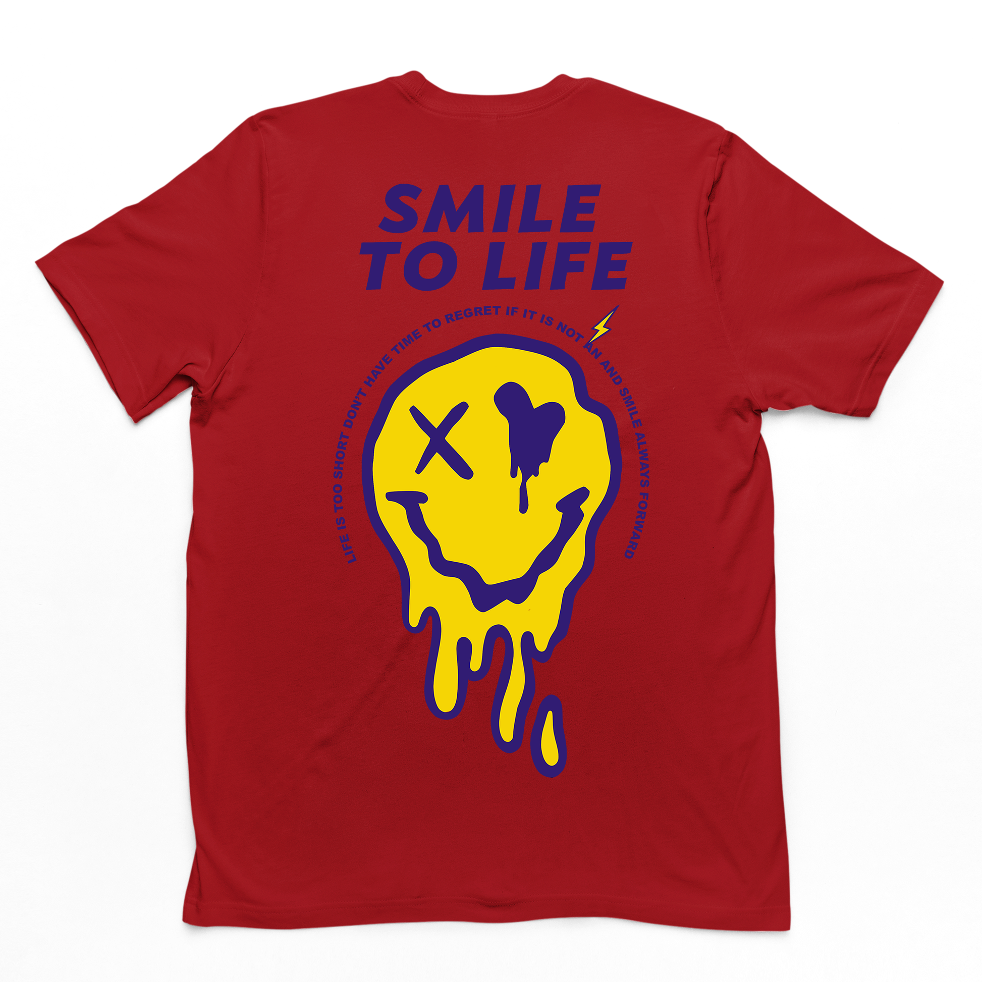 Camiseta masculina vermelho costas com estampa rosto derretido smile